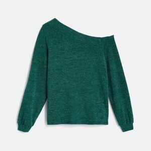 Kaileigh Off-Shoulder Sweater in Ivy Green.